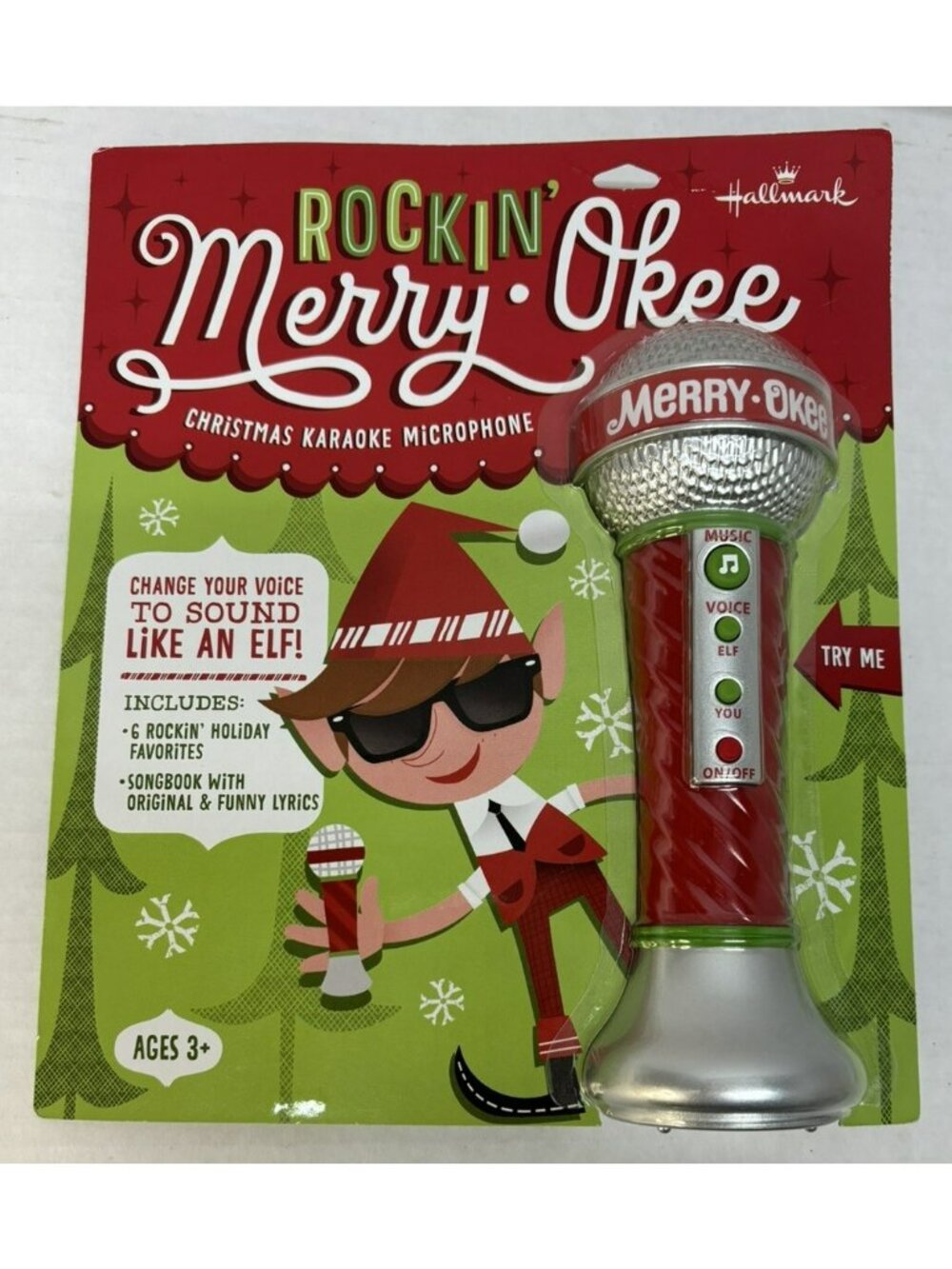 NEW Hallmark MERRY OKEE Christmas Karaoke Microphone Elf Voice Changer +Songbook